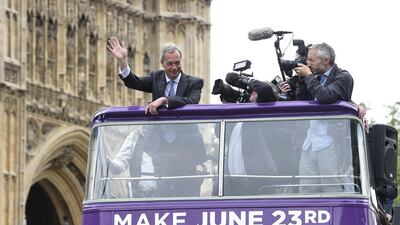 British UKIP leader Nigel Farage during the launch of a new Brexit poster campaign in London. Facundo Arrizabalaga / EPA