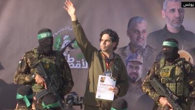 Ofer Kalderon is released in Khan Younis. Sky News Arabia screengrab