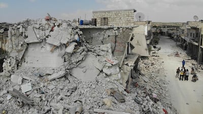 Damaged and destroyed buildings in the town of Ihsim, in Syria’s Idlib region. AFP