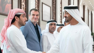 Sheikh Mohamed bin Zayed receives Special Olympics sponsors during an iftar reception at Al Bateen Palace. Rashed Al Mansoori / Ministry of Presidential Affairs