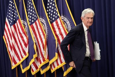 Jerome Powell departs following his final press conference as Federal Reserve chair, April 29 2026. Reuters