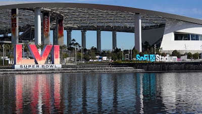 The exterior of SoFi Stadium is seen days before the Super Bowl NFL football game. AP