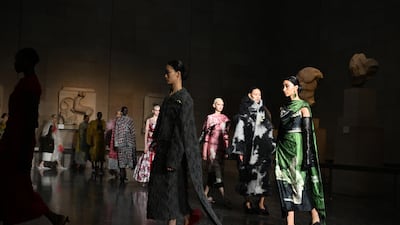 The finale of the Erdem show during London Fashion Week. The location of the event drew criticism from Greece. Getty Images
