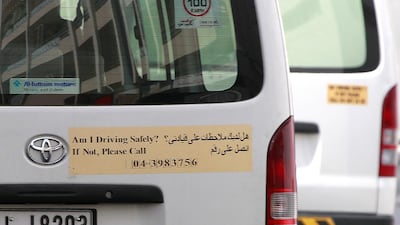 Readers say the phone numbers on lorries and other heavy vehicles often don’t connect. Jeffrey E Biteng / The National