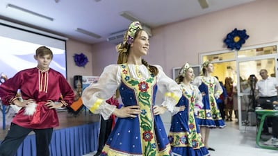 The Russian International School pupils perform a traditional dance ahead of president Vladimir Putin's visit to the UAE. Antonie Robertson / The National
