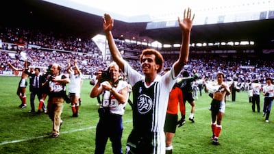 Algeria's Lakhdar Belloumi celebrates victory over West Germany in their 1982 World Cup match. Reuters