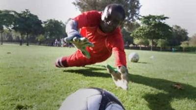 George, a goalkeeper from Guinea-Bissau, in training with his fellow Africans.