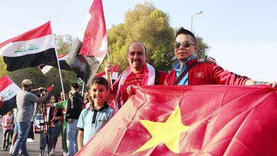 Vietnam fans outside Zayed Sports City Stadium in Abu Dhabi ahead of their Asian Cup opener against Iraq. Iraq won 3-2.