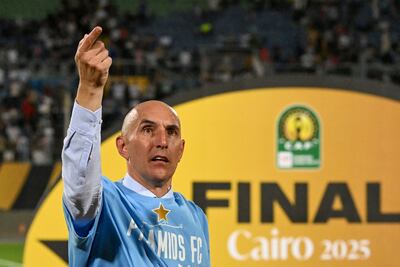 Pyramids' Croatian coach Krunoslav Jurcic celebrates his team's victory in the second leg of the CAF Champions League final. AFP