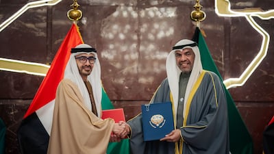 Sheikh Abdullah bin Zayed, Deputy Prime Minister and Minister of Foreign Affairs, with Abdullah Al Yahya, Minister of Foreign Affairs for Kuwait. Photo: Wam