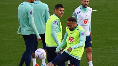Brazil's Neymar, Casemiro and Everton Ribeiro training in Turin. AFP