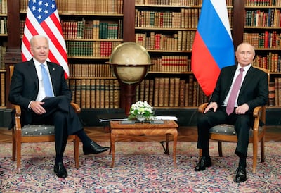 US President Joe Biden and Russian President Vladimir Putin meet in Geneva. EPA