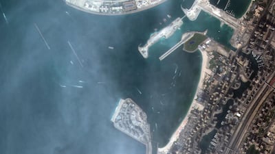 The first image captured by KhalifaSat in 2018. It is the Palm Jumeirah in Dubai. MBRSC