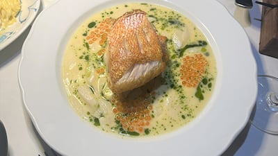 Dentice alla griglia (Dh195) is grilled red snapper with white asparagus and lemon sauce. Bo Jablonski for The National