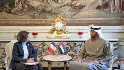 Sheikh Mohamed meets Florence Parly, Minister of the Armed Forces of France.