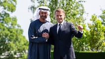 President Sheikh Mohamed and Emmanuel Macron, President of France, meet again at the G7 France 2026 Summit on the shores of Lake Geneva. Photo: Abdulla Al Neyadi / UAE Presidential Court