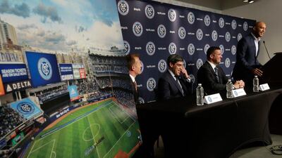 New York City FC unveiled their plans for installing a temporary pitch at Yankee Stadium on Monday. Richard Drew / AP