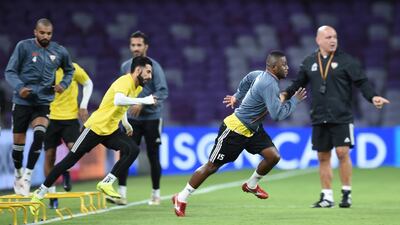 The UAE squad train ahead of their clash at Al Ain against Thailand. UAE FA