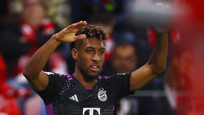 Bayern Munich's Kingsley Coman celebrates after scoring. Reuters