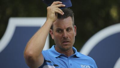 Henrik Stenson of Sweden reacts on the 16th hole during Day 1 of the DP World Tour Championship at the Jumeirah Golf Estates in Dubai, United Arab Emirates, Thursday, November 17, 2016. Kamran Jebreili / AP Photo