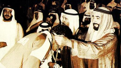 Encouraged by the presence of Sheikh Zayed at the 1982 Gulf Cup, hosts UAE finished third. Courtesy Zayed Sports City