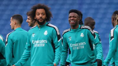 Marcelo and Vinicius Junior during training. Action Images
