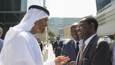 Sheikh Mohammed bin Zayed receives Obiang Nguema Mbasogo of Equatorial Guinea. Mohamed Al Hammadi / Crown Prince Court - Abu Dhabi