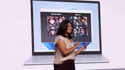 September 21, 2023: Divya Kumar, general manager of search and AI marketing, speaks onstage in New York City as Microsoft announces Copilot, an AI-powered tool designed to be an everyday companion. Photo: Microsoft