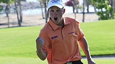 Stiggy Hodgson celebrates his winning putt.