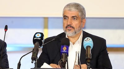 Khaled Mashaal, Hamas's outgoing leader in exile, speaks during a conference in Doha on May 1, 2017 at which he unveiled the group's new political programme. Karim Jaafar / AFP