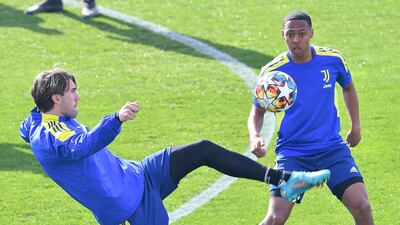 Juventus player Dusan Vlahovic during a training session of the team in Turin, Italy, 21 February 2022. Juventus faces Villareal in a UEFA Champions League knockout round play-offs first leg soccer match in Villareal on 22 February. EPA / Alessandro Di Marco