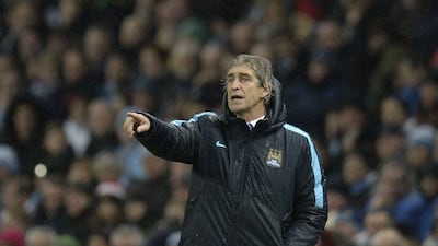 Manuel Pellegrini on the touchline during Manchester City’s narrow Premier League win over Swansea City on Saturday. Oli Scarff / AFP