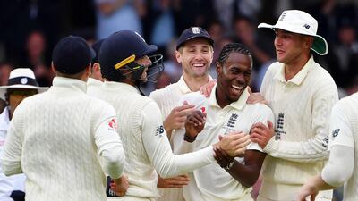 Jofra Archer celebrates taking the wicket of Australia's Matthew Wade on the first day of the third Ashes Test match at Headingley. AFP