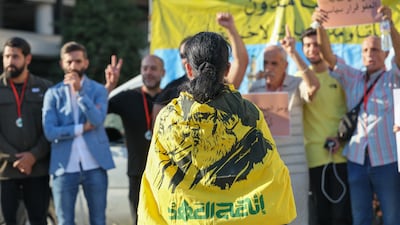 Hezbollah supporters protest outside the Lebanese Government Palace in Beirut, on August 18, against direct Lebanese-Israeli talks. EPA