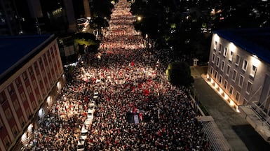 Protesters in Tirana, Albania, demonstrate against a luxury resort scheme linked to US President Donald Trump's son-in-law Jared Kushner in an environmentally sensitive area on the Adriatic coast. Reuters