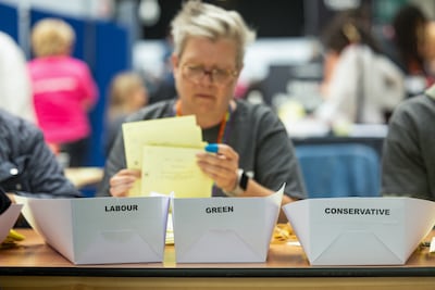 Boxes for vote counting on tables at Hackney Town Hall. Bloomberg