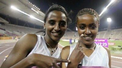 Alia Saeed, right, and Betlhem Belayneh are both hoping to qualify for the London Olympics.