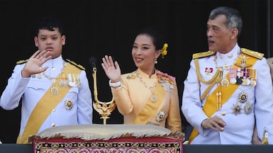 Prince Dipangkorn Rasmijoti, left, with Princess Bajrakitiyabha, the eldest child of King Maha Vajiralongkorn, right. AFP
