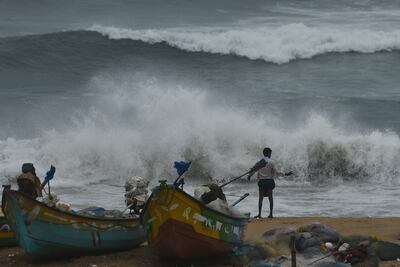 High tides approach shore due to the formation of cyclonic storm Asani in the Bay of Bengal, at Foreshore Estate beach in Chennai, last week. EPA