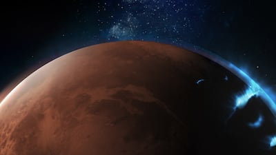A rendering from the United Arab Emirates Space Agency of the Mars aurora. Courtesy Emirates Mars Mission