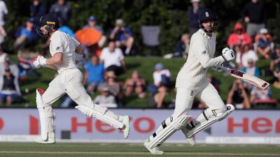 England's James Vince, right, and Mark Stoneman both hit half-centuries against New Zealand on Sunday. Mark Baker / AP Photo