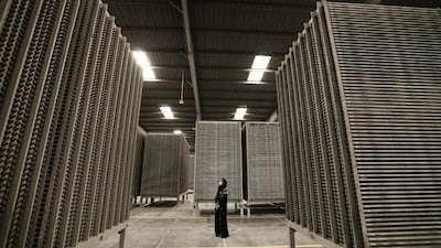 Journey of the Union student Moza Adel Al Oud is dwarfed by the facilities at RAK Ceramics on her 10-day trip round the country. Reem Mohammed / The National