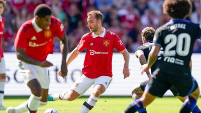 Manchester United's Christian Eriksen in action during the 1-0 defeat against Atletico Madrid at the Ullevaal stadium in Oslo, Norway, on July 30. EPA