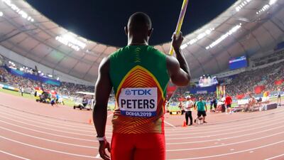 Anderson Peters of Grenada competes in the men's javelin final during the IAAF World Athletics Championships at the Khalifa Stadium in Doha, on Sunday, October 6. EPA