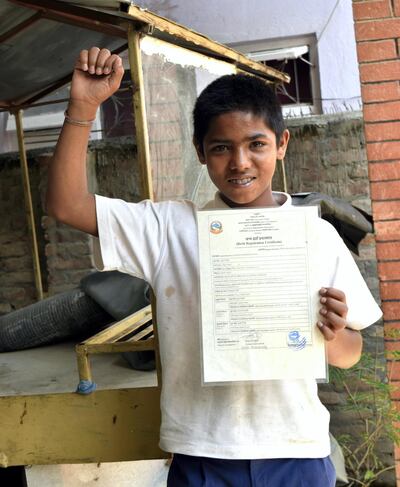 Sagar Nepali, 13, was finally given his birth certificate after he received help from SathSath and Toybox. Courtesy SathSath