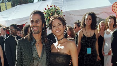 Halle Berry, in Valentino, and Eric Benet arrive at the 52nd annual Primetime Emmy Awards on September 10, 2000 in Los Angeles, California. Getty Images