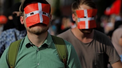 People participate in a demonstration against the Danish face veil ban. Reuters