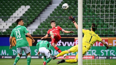 Kai Havertz scores Leverkusen's first goal against Werder Bremen. AFP
