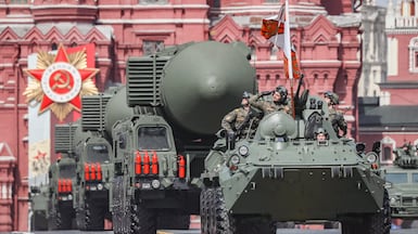 Russian intercontinental ballistic missile launchers on Red Square in Moscow. EPA