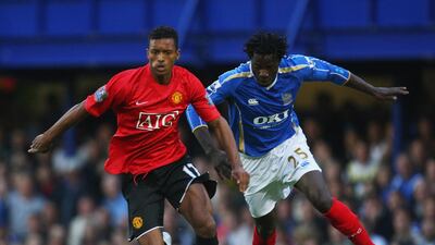 Nani of Manchester United goes past Benjani of Portsmouth at Fratton Park on August 15, 2007 in Portsmouth, England. Getty Images